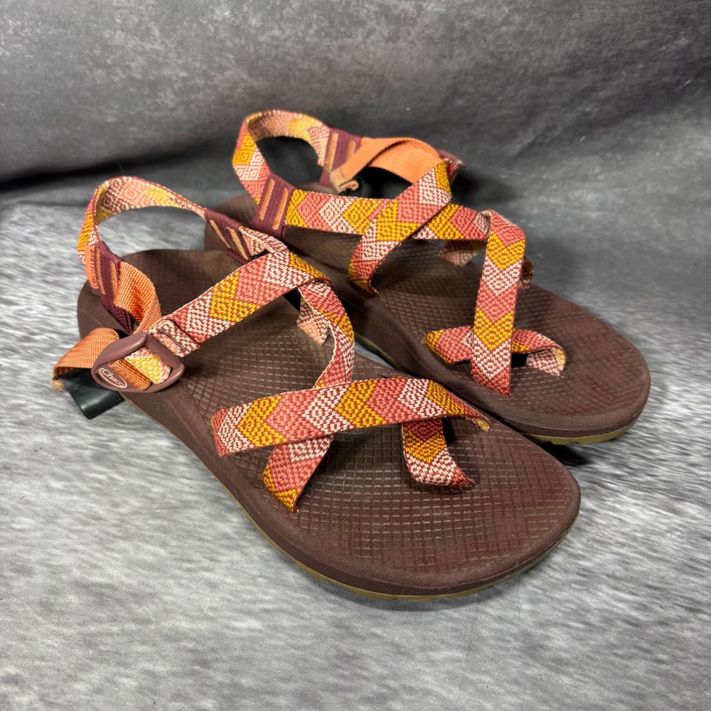 Chaco Z Cloud 2 Hiking Sandals Womens 10 Brown Orange Chevron Strappy Toe Loop